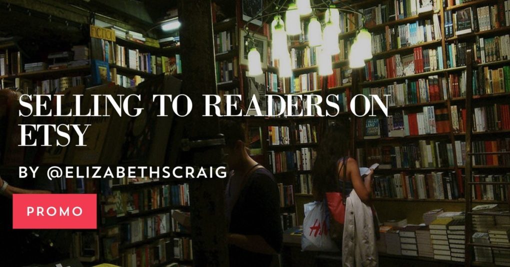 Two women browse walls of books in an independent bookstore--an image to demonstrate how writers can sell on Etsy