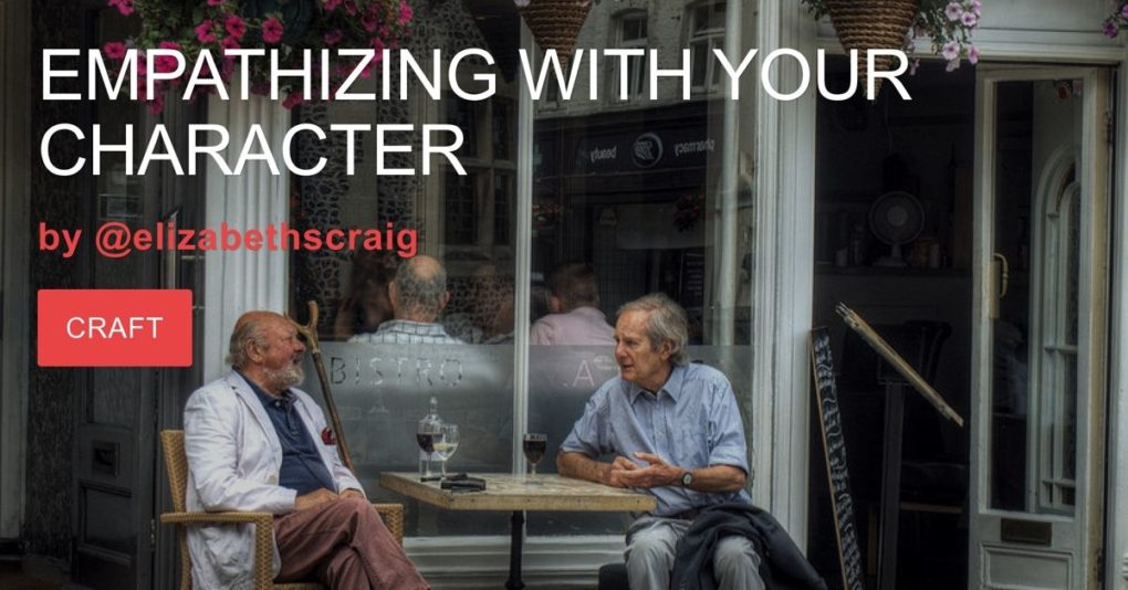 Two senior men talking at an outdoor table at a restaurant.