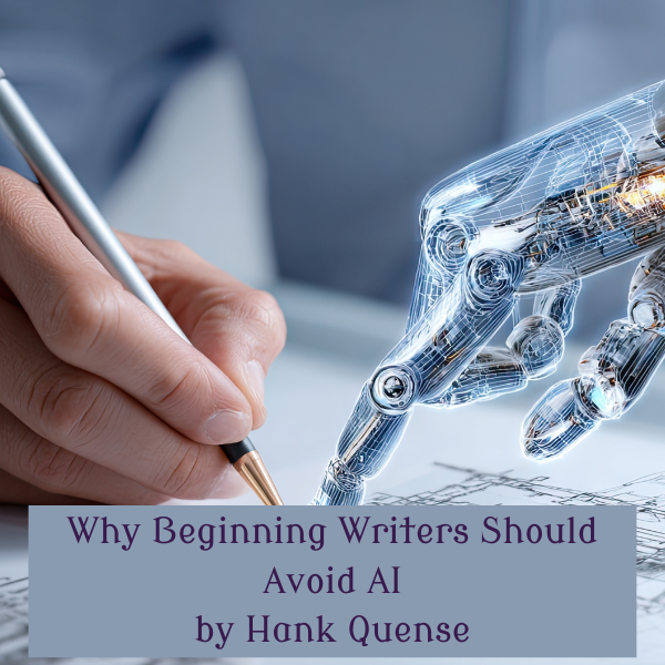 Image shows a man's hand gripping a pencil and a robot's hand pointing to the project.